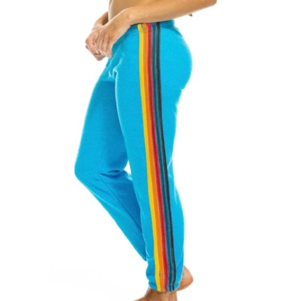 aviator nation neon blue 5 stripe sweatpants